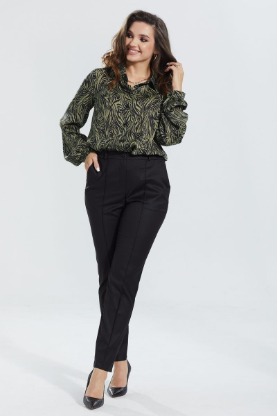 Зеленая блуза с воротником-стойкой и длинными рукавами MALI 622-074 зеленый - фото 4