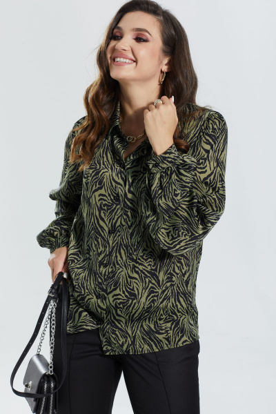 Зеленая блуза с воротником-стойкой и длинными рукавами MALI 622-074 зеленый - фото 2