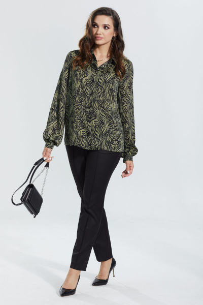 Зеленая блуза с воротником-стойкой и длинными рукавами MALI 622-074 зеленый - фото 1