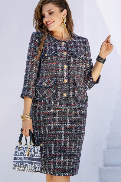 Жакет, юбка Vittoria Queen 17173 дизайн_клетка-фиолетовый - фото 1