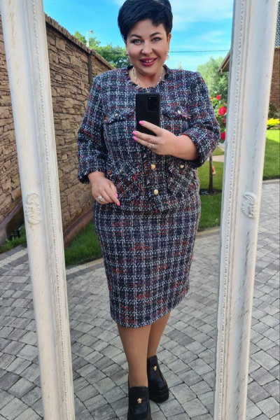 Жакет, юбка Vittoria Queen 17173 дизайн_клетка-фиолетовый - фото 4