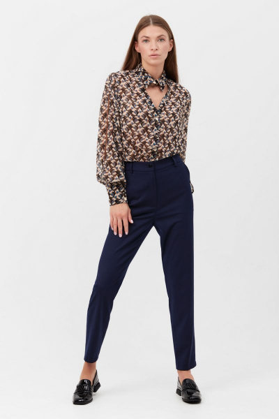 Бежевый демисезонный блуза из шифона для повседневных образов Condra 16189 черный-бежевый - фото 6