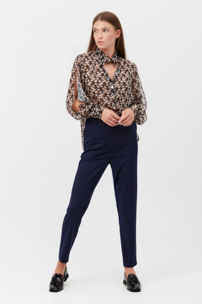 Бежевый демисезонный блуза из шифона для повседневных образов Condra 16189 черный-бежевый - фото 5