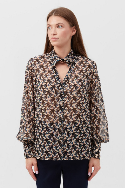 Бежевый демисезонный блуза из шифона для повседневных образов Condra 16189 черный-бежевый - фото 7