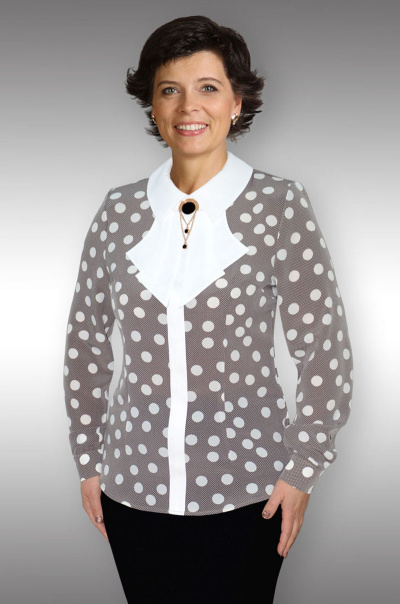 Блуза приталенного силуэта с отделочными деталями и поясом Таир-Гранд 62200 какао-горох - фото 1