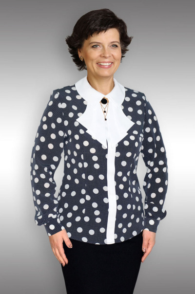 Блуза приталенного силуэта с поясом и застежкой на молнию Таир-Гранд 62200 синий-горох - фото 1