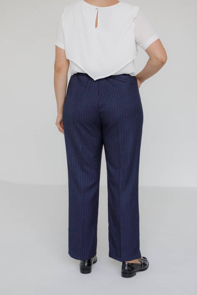 Брюки классические прямые женские плюс сайз в тонкую полоску Ivera 2032 синий, белый - фото 3