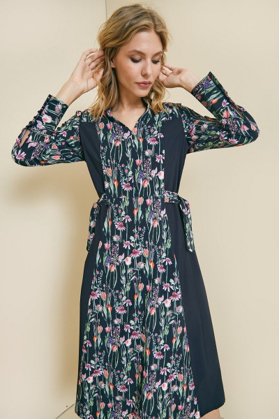 Платье из вискозы и трикотажа с вертикальными рельефами Art Ribbon M3569P - фото 2