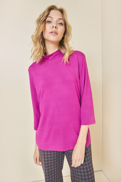 Розовый джемпер из тонкого трикотажа с воротом-стойкой Art Ribbon M3697T_1 - фото 1