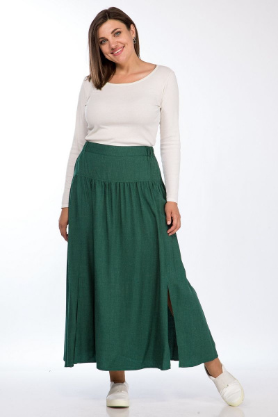 Зеленая юбка с кокеткой и сборкой на тесьме Lady Style Classic 2582 изумрудно-зеленый - фото 3