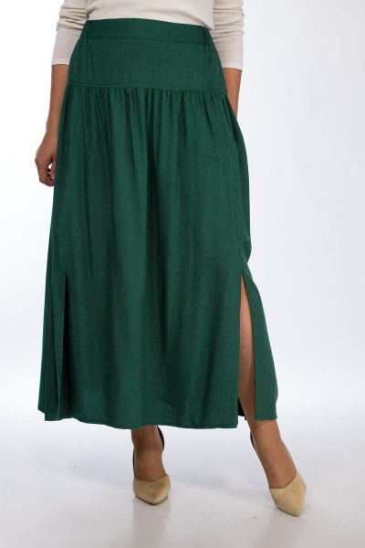 Зеленая юбка с кокеткой и сборкой на тесьме Lady Style Classic 2582 изумрудно-зеленый - фото 2