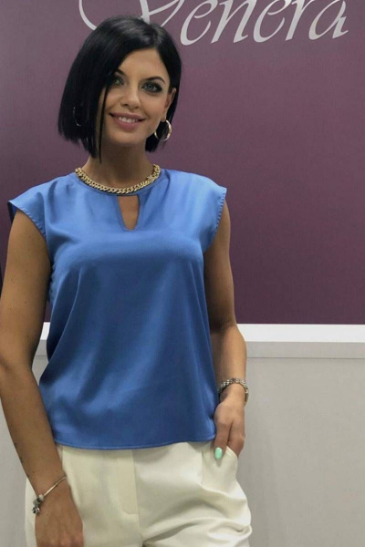 Голубая блуза из атласа с декоративной обработкой S. Veles 2-30 голубой - фото 1