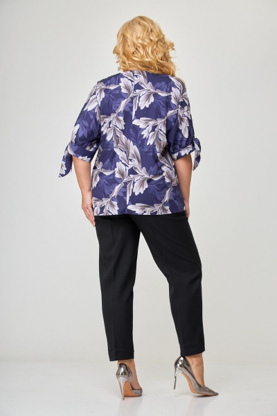 Синяя блуза с вырезом лодочкой и цельнокроенными рукавами Anelli 1116 синий - фото 2