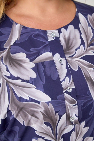 Синяя блуза с вырезом лодочкой и цельнокроенными рукавами Anelli 1116 синий - фото 5