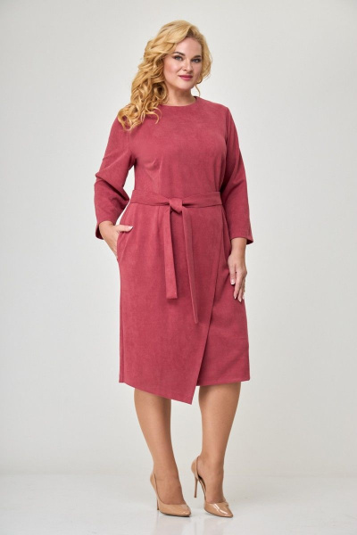 Платье из искусственной замши с карманами и запахом Anelli 1155 пунцовый - фото 1