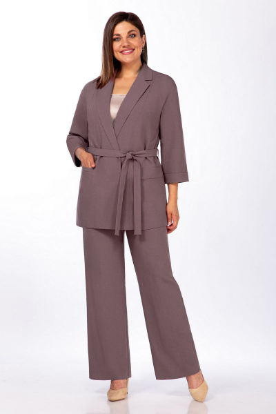 Комплект Жакет и Брюки Демисезонные из лен и текстиля LaKona 11466 кофейный - фото 5