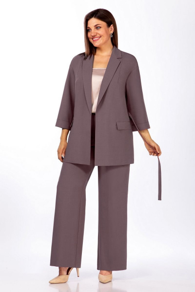 Комплект Жакет и Брюки Демисезонные из лен и текстиля LaKona 11466 кофейный - фото 4