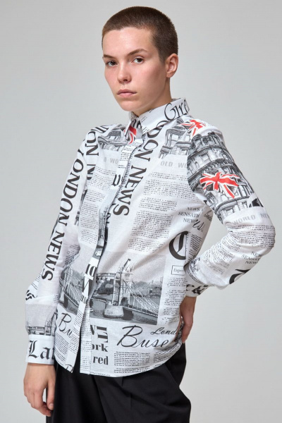 Блуза из хлопка с принтом газета и длинным рукавом Angelina & Сo 763 - фото 5