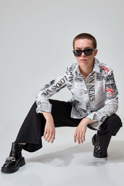 Блуза из хлопка с принтом газета и длинным рукавом Angelina & Сo 763 - фото 4