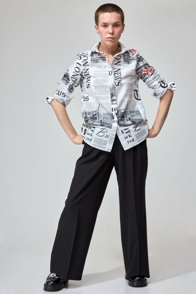 Блуза из хлопка с принтом газета и длинным рукавом Angelina & Сo 763 - фото 3
