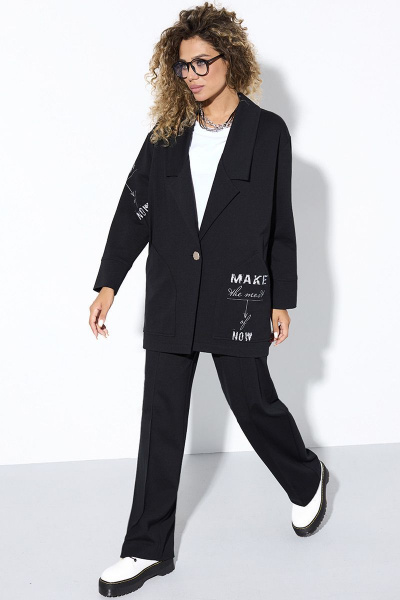 Двухпредметный костюм из трикотажа с эффектным жакетом и брюками Kod:127 2074 - фото 2