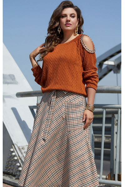 Джемпер, юбка Vittoria Queen 15753/4 карамель+гусиная_лапка - фото 1