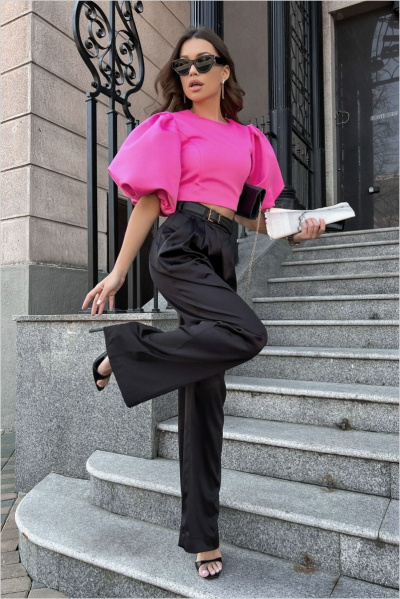 Розовый топ из атласа с молнией на спине ENZA 807 розовый - фото 2