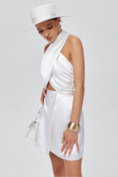 Топ и юбка из атласа с запахом для летнего образа ENZA 907 белый - фото 2
