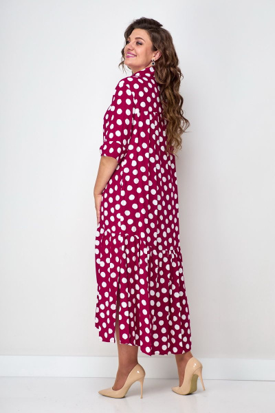Платье бохо с воланом и застежкой на пуговицах Solomeya Lux 812D малина-горох - фото 4