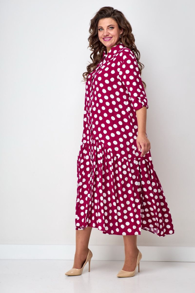 Платье бохо с воланом и застежкой на пуговицах Solomeya Lux 812D малина-горох - фото 3