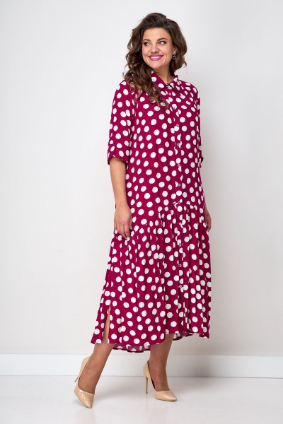 Платье бохо с воланом и застежкой на пуговицах Solomeya Lux 812D малина-горох - фото 1
