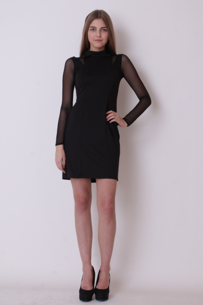Платье зауженное с сетчатыми вставками и отложным воротником Mita КМ455 - фото 1
