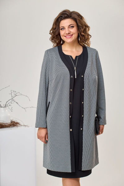 Кардиган, платье Romanovich Style 3-2332 черный\серый - фото 2