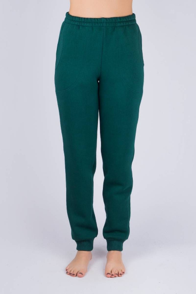 Брюки из футера с начесом и высокой посадкой на демисезон Verally 447-2 изумруд - фото 2