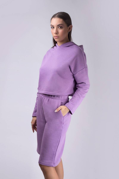 Короткий худи с капюшоном из футера для спорта и casual Verally 457-1 сирень - фото 3