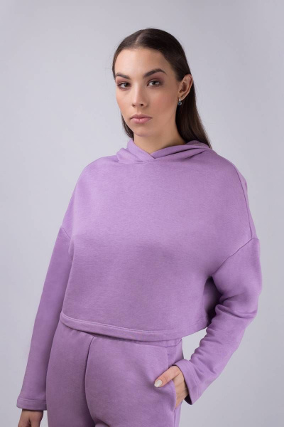Короткий худи с капюшоном из футера для спорта и casual Verally 457-1 сирень - фото 1
