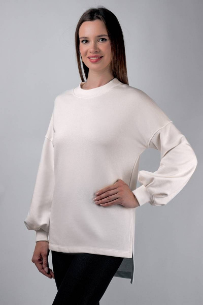 Белый демисезонный джемпер из трикотажа и хлопка Verally 470-1 молоко - фото 1