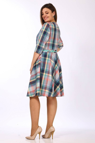 Платье расклешенное с V-образным вырезом и отрезной талией Lady Style Classic 580 мультиколор_"Клетка" - фото 4