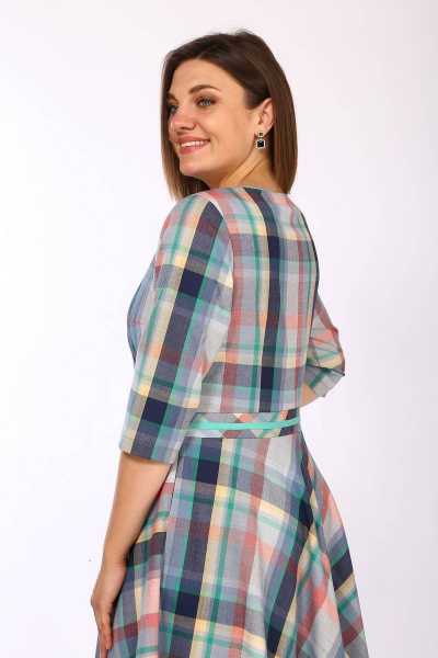 Платье расклешенное с V-образным вырезом и отрезной талией Lady Style Classic 580 мультиколор_"Клетка" - фото 3