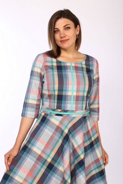 Платье расклешенное с V-образным вырезом и отрезной талией Lady Style Classic 580 мультиколор_"Клетка" - фото 2