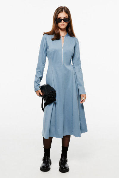 Голубое трикотажное платье с молнией и вставками-юбка MilMil 1076 Торонто - фото 1