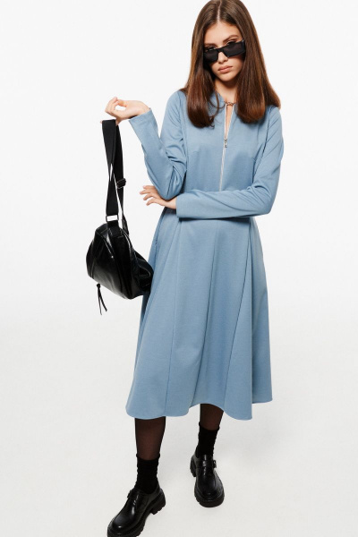 Голубое трикотажное платье с молнией и вставками-юбка MilMil 1076 Торонто - фото 2