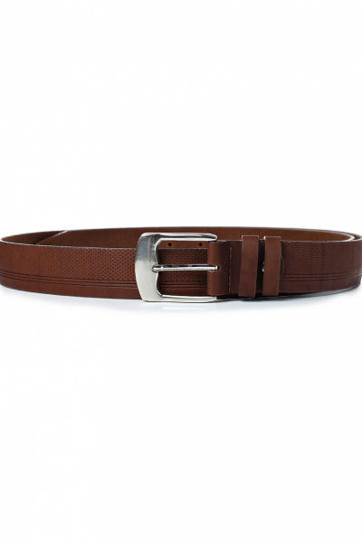 Ремень из натуральной кожи коричневый с тиснением и пряжкой Galanteya 59118.22с190к45 3р коньячный - фото 1