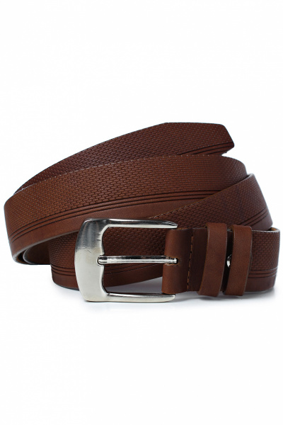 Ремень из натуральной кожи коричневый с тиснением и пряжкой Galanteya 59118.22с190к45 3р коньячный - фото 2