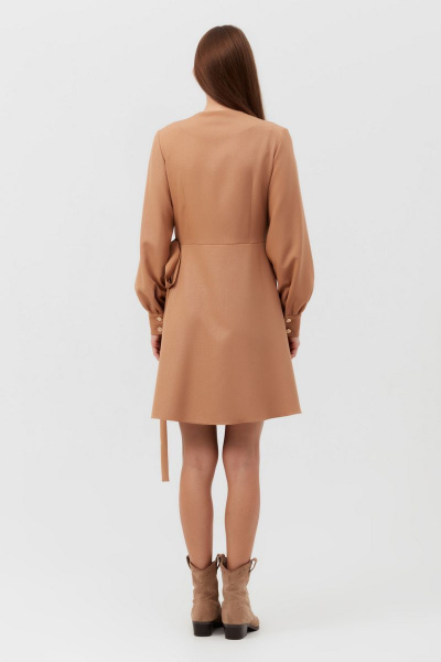 Демисезонное платье бежевое из текстиля с пуговицами Condra 4378 - фото 5