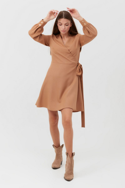 Демисезонное платье бежевое из текстиля с пуговицами Condra 4378 - фото 2