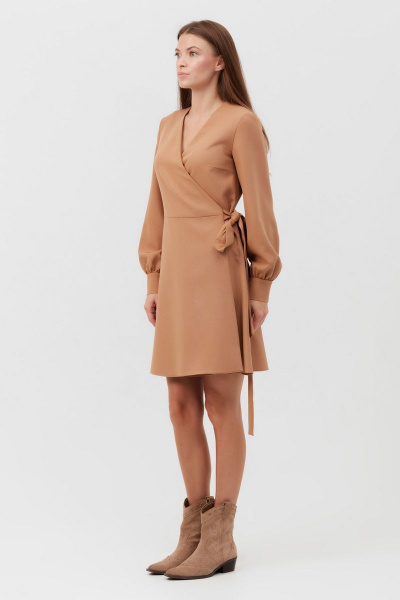 Демисезонное платье бежевое из текстиля с пуговицами Condra 4378 - фото 3
