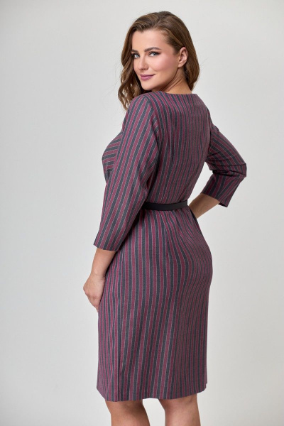 Платье полуприлегающего силуэта с кокеткой и потайной молнией Anelli 478 полоска_бордо - фото 2
