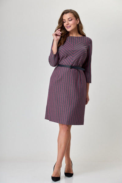 Платье полуприлегающего силуэта с кокеткой и потайной молнией Anelli 478 полоска_бордо - фото 1