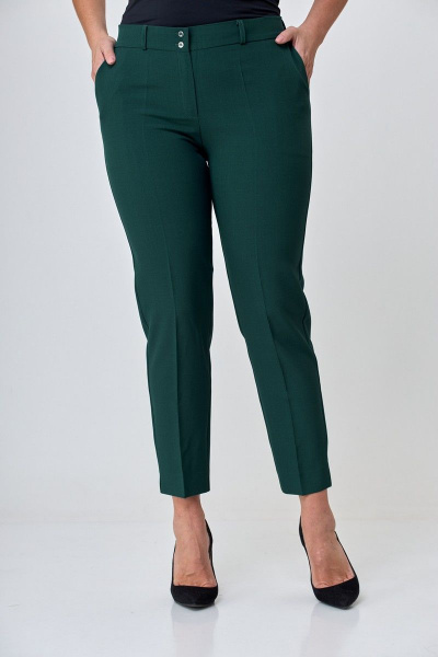 Зеленые брюки с разрезом и высоким поясом из текстиля Anelli 733 зелень - фото 4